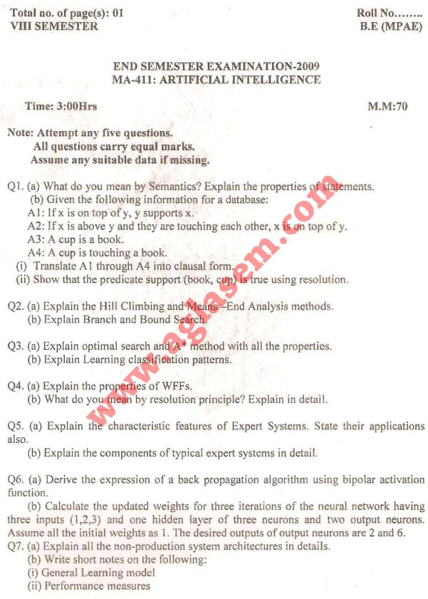 NSIT: Question Papers 2009  8 Semester - End Sem - MA-411