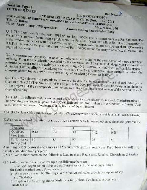 NSIT Question Papers 2011 – 5 Semester - End Sem - COE-EC-EE-IC-305