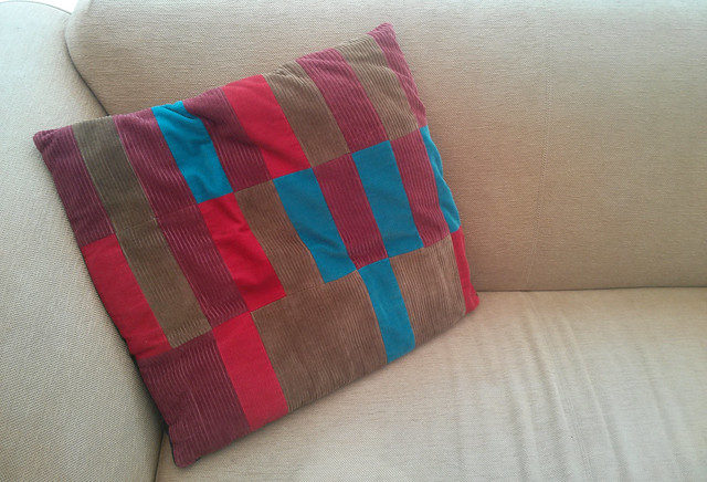 Corduroy patchwork cushion