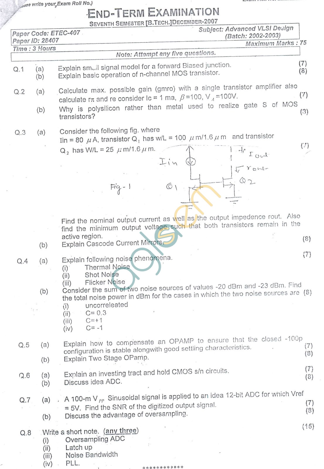 GGSIPU: Question Papers Seventh Semester – end Term 2007 – ETEC-407