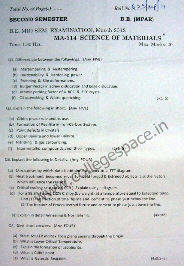 NSIT Question Papers 2012  2 Semester - Mid Sem - MA-114