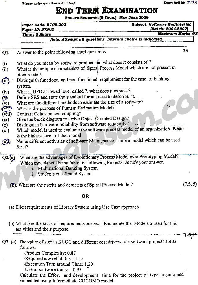 GGSIPU Question Papers Fourth Semester  end Term 2009  ETCS-202
