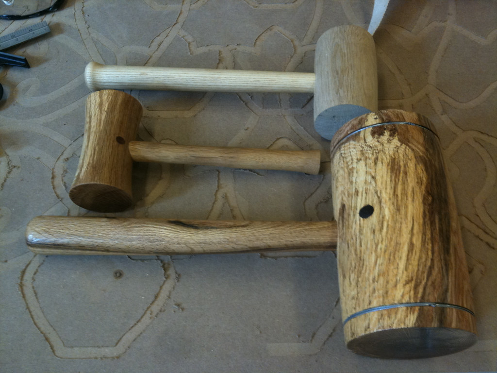 3 wooden mallets
