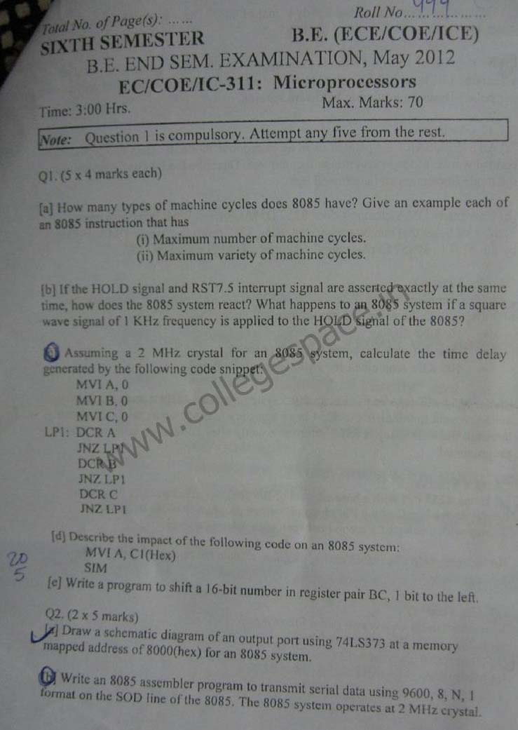 NSIT Question Papers 2012 – 6 Semester - End Sem - EC-COE-IC-311