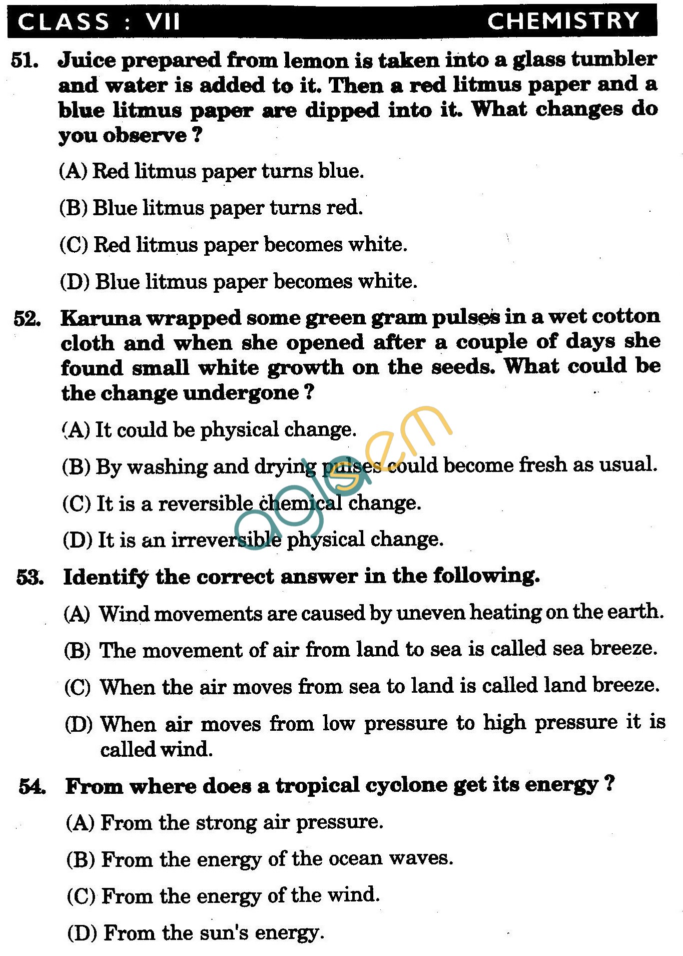 NSTSE 2010 Class VII Question Paper with Answers - Chemistry