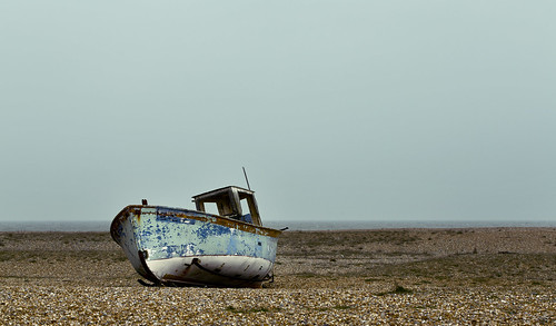 ocean blue sea seascape abandoned beach landscape boat kent rust shingle dungeness delapidated