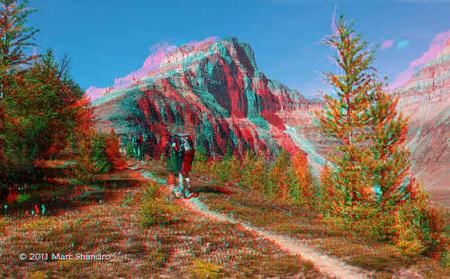 summer mountains beautiful wonderful landscape rockies stereoscopic stereophoto 3d view bright hiking path scenic sunny bluesky anaglyph trail terry banff wilderness outdoorrecreation redcyan