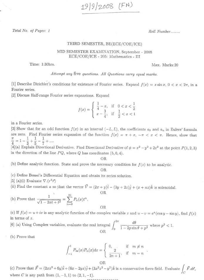 NSIT Question Papers 2008 – 3 Semester - Mid Sem - ECE-COE-ICE-205
