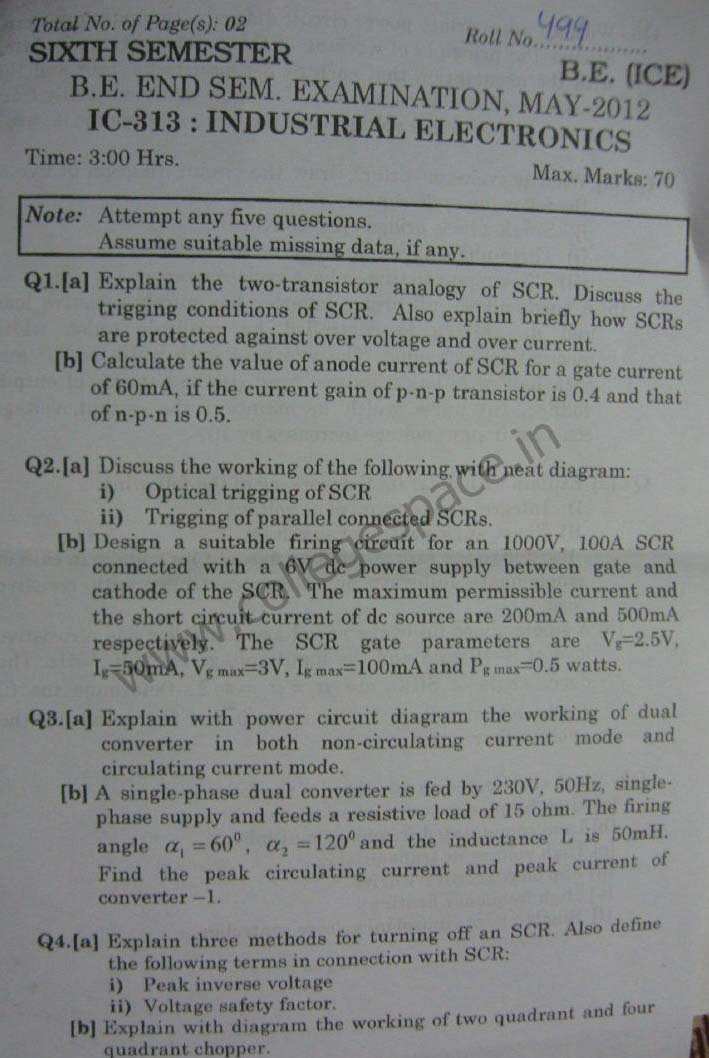 NSIT Question Papers 2012  6 Semester - End Sem - IC-313