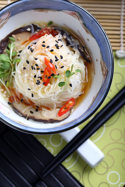 Maifun Noodles in a Toasted Sesame-Ginger Broth