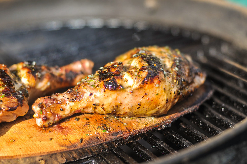 Planked Chicken Quarters with Lemon and Herb