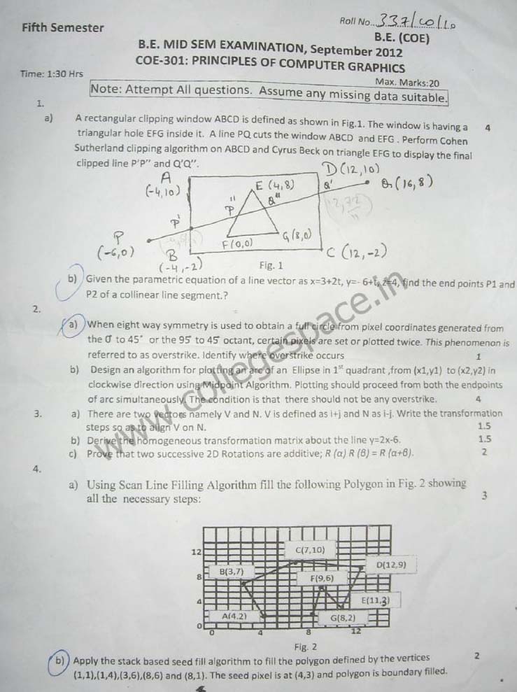 NSIT Question Papers 2012  5 Semester - Mid Sem - COE-301