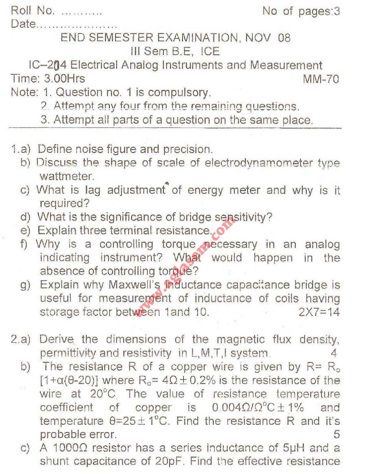 NSIT Question Papers 2008 – 3 Semester - End Sem - IC-204