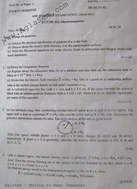 NSIT: Question Papers 2011  4 Semester - Mid Sem - EC-COE-212