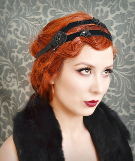 flapper headband, 1920s hair accessory, black velvet head piece - imogen5