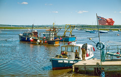 Fishing boats and the ferry to Hurst Castle in Keyhaven Harbour