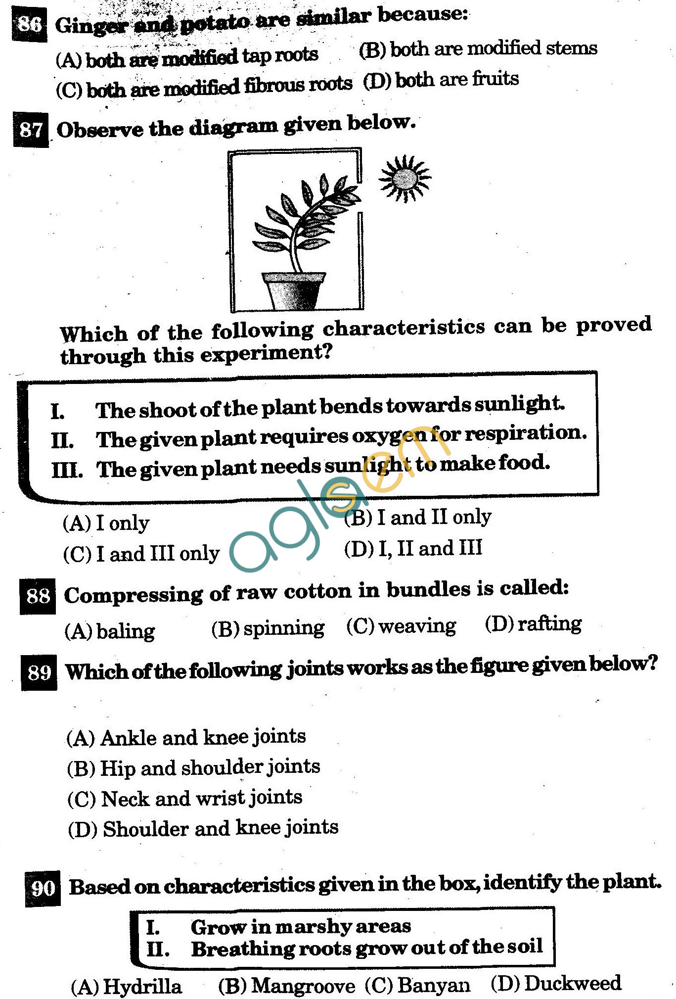NSTSE 2011: Class VI Question Paper with Answers - Biology