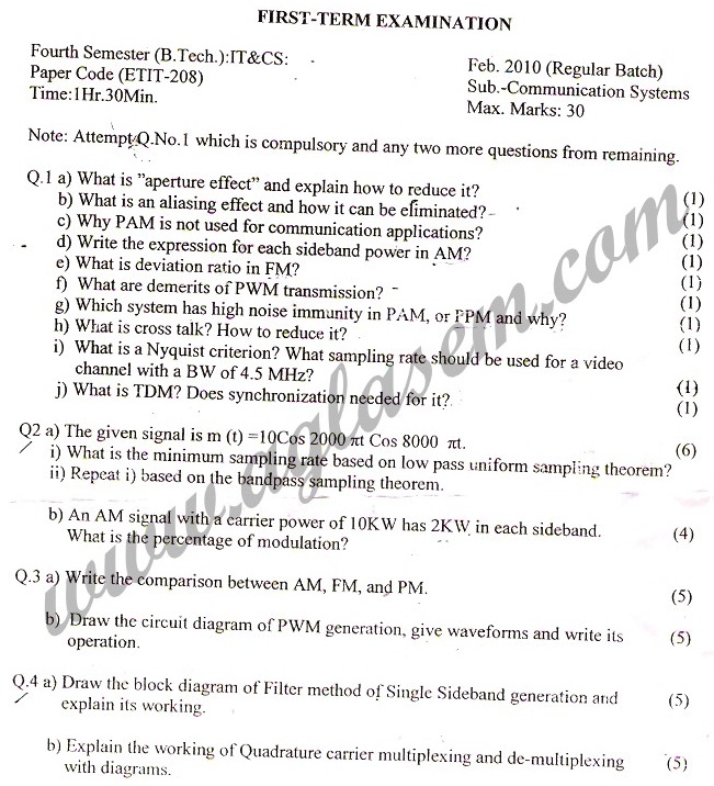 GGSIPU Question Papers Fourth Semester – First Term 2010 – ETIT-208