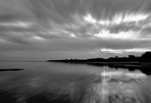 sunset sea sky bw cloud motion reflection beach water clouds reflections mono coast nikon skies australia monotone victoria shore inlet vic gippsland inverloch andersonsinlet d5100 nikond5100 phunnyfotos