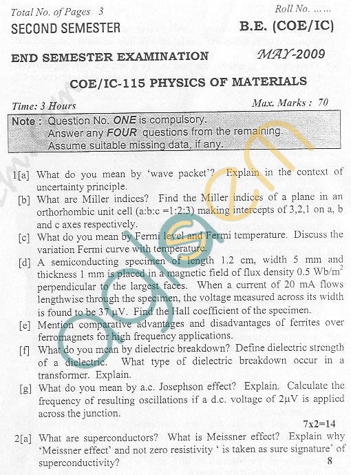 NSIT: Question Papers 2009 – 2 Semester - End Sem - COE-IC-115
