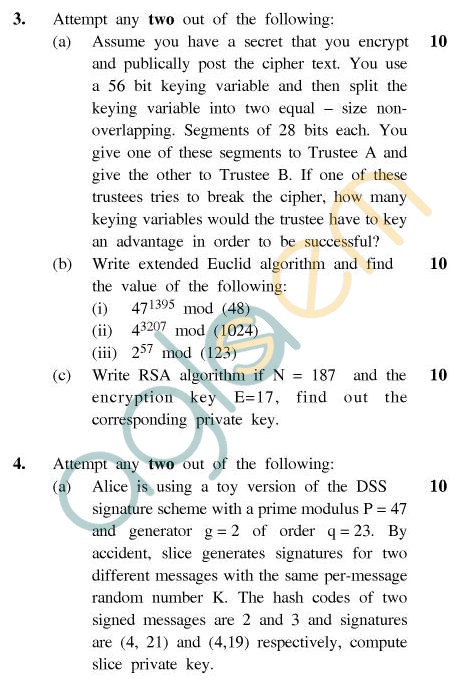UPTU MCA Question Papers - MCA-404(2) - Cryptography & Networks Security