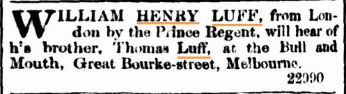 William Henry Luff Prince Regent 1853 from the Argus 7 March 1853
