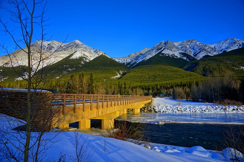 travel bridge blue winter light sunset sky mountain snow canada color nature water zeiss river lens landscape mirror view sony national alberta carl translucent alpha za f28 geographic slt nationalgeographic 2470mm variosonnar sal2470z variosonnart28222470
