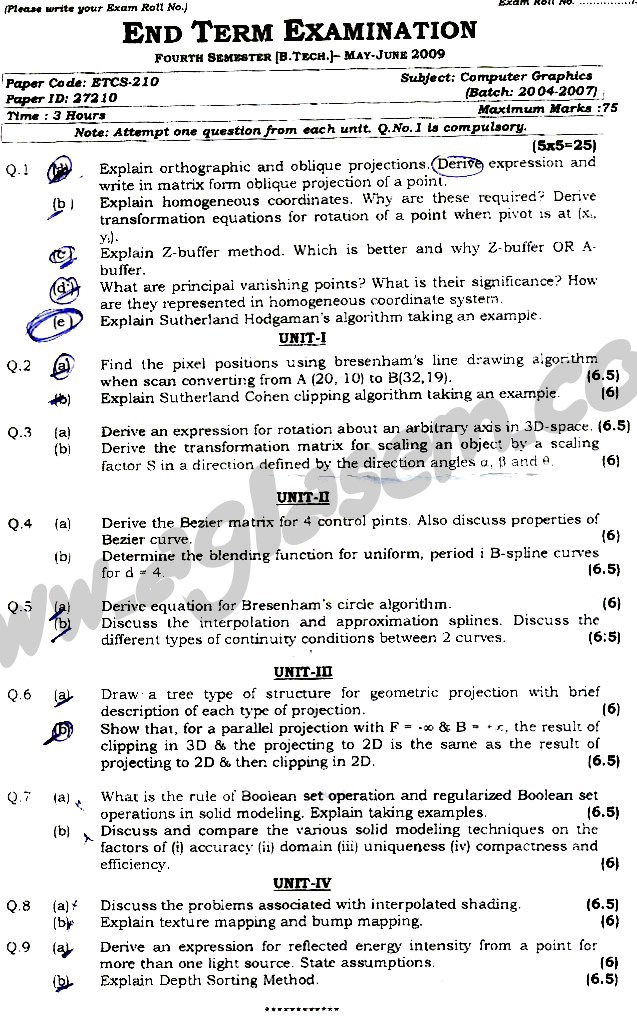 GGSIPU Question Papers Fourth Semester  end Term 2009  ETCS_210