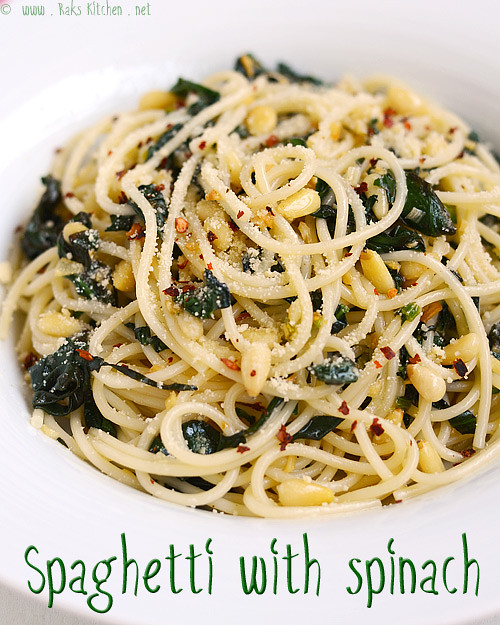 Spaghetti with spinach | Spaghetti recipes | Raks Kitchen | Indian