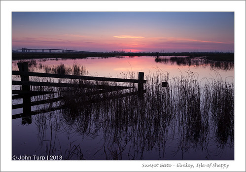 elmley elmleymarshes isleofsheppy marsh birdsanctuary rspb naturereserve bridge gate sunset pond johnturp