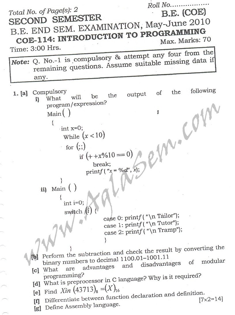 DTU Question Papers 2010  2 Semester - End Sem - COE-114