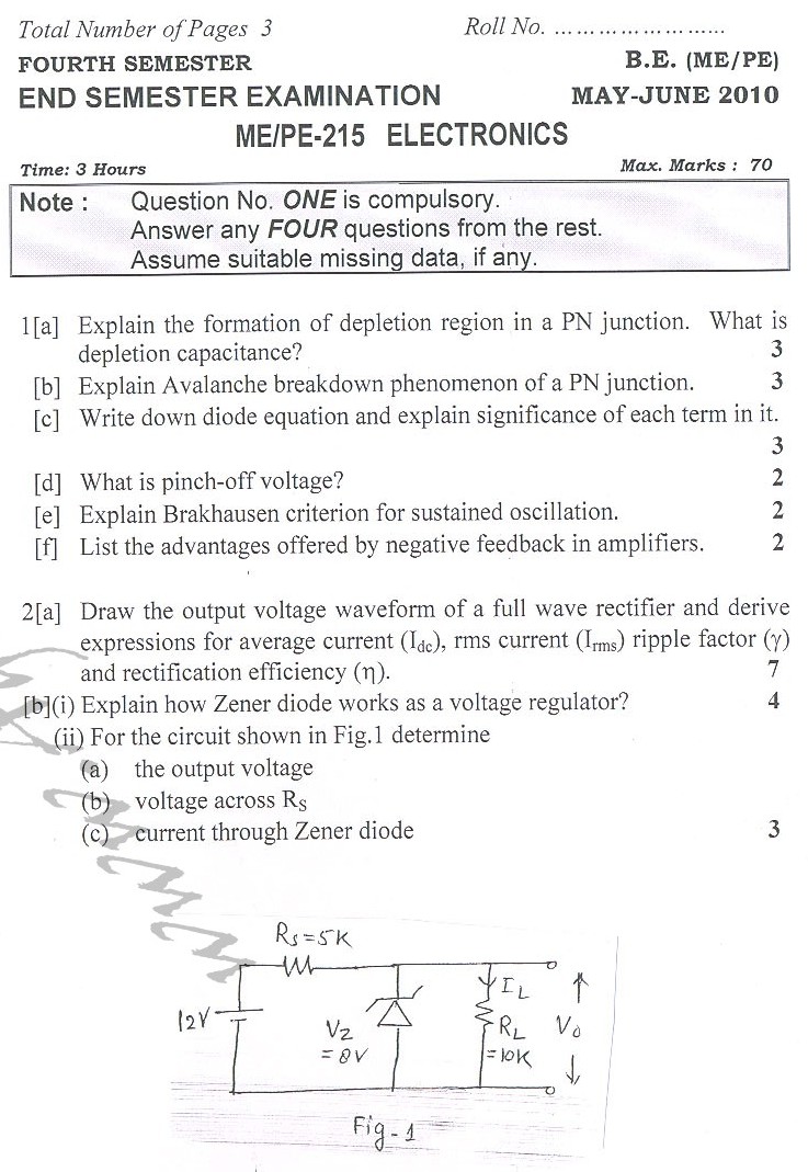 DTU Question Papers 2010 – 4 Semester - End Sem - ME-PE-215