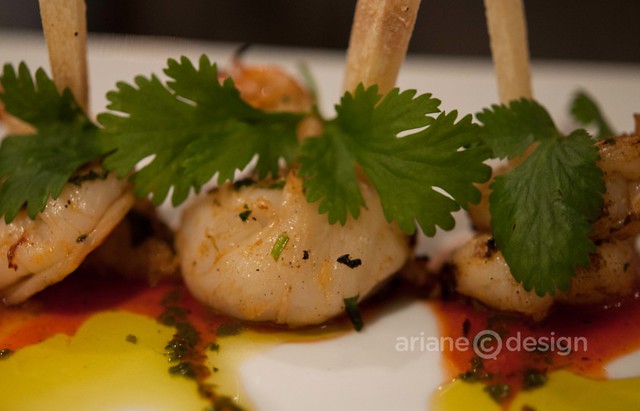 Fire roasted chili prawns with garlic Ancho jelly
