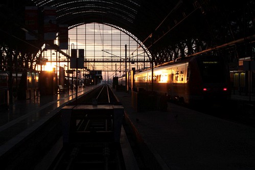 Setting sun at the station