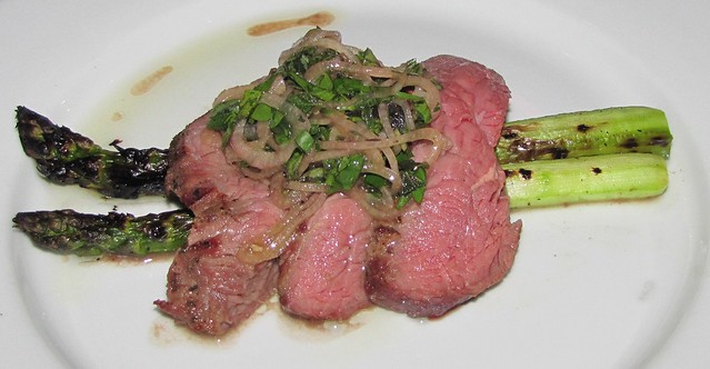 Lamb Sirloin Served with Asparagus and Shallot/Oregano Chimichurro