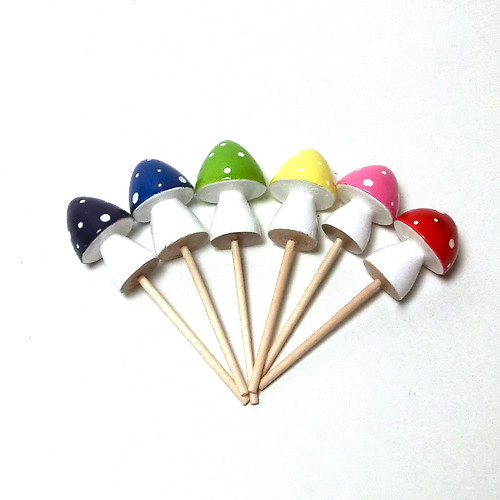 Wooden Mini Rainbow Mushroom / Toadstool Cupcake Topper - set of 6