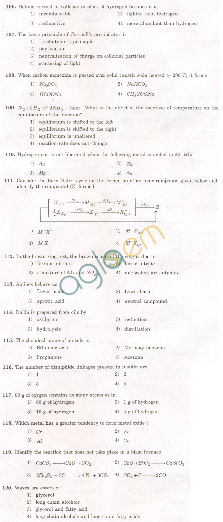 KCET 2008 Question Paper - Physics And Chemistry (Combined)