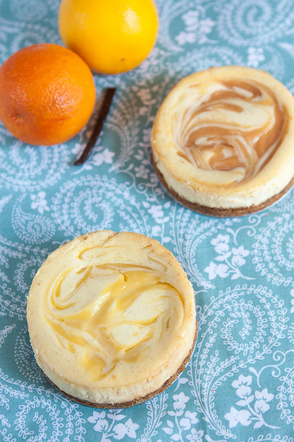 Meyer Lemon and Orange Swirled Vanilla Bean Cheesecakes
