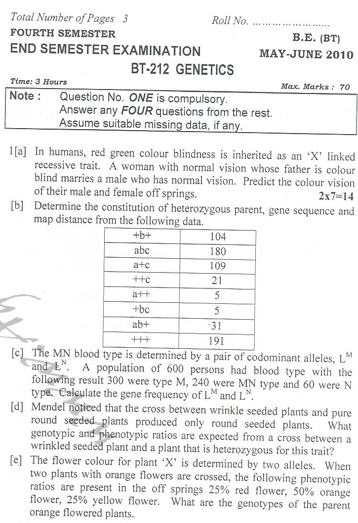 DTU Question Papers 2010  4 Semester - End Sem - BT-212