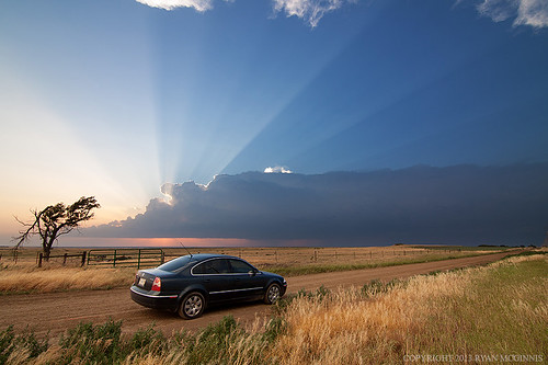 sunset storm car vw rural america volkswagen driving automotive 2006 rays 06 passat chasing chaser silverlining heroshot kansaswebres