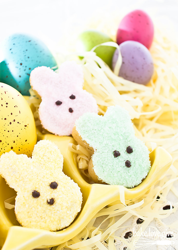Adorable PEEPS Bunny Cookies - white chocolate dipped shortbread cookies just perfect for Easter!