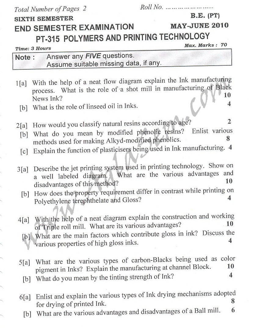 DTU Question Papers 2010 – 6 Semester - End Sem - PT-315