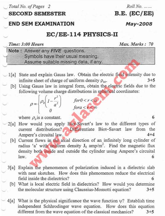 NSIT Question Papers 2008  2 Semester - End Sem - EC-EE-114