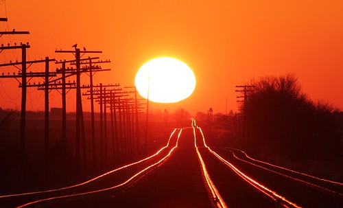 railroad reflection silhouette sunrise illinois telephone railway homer rails poles 61849