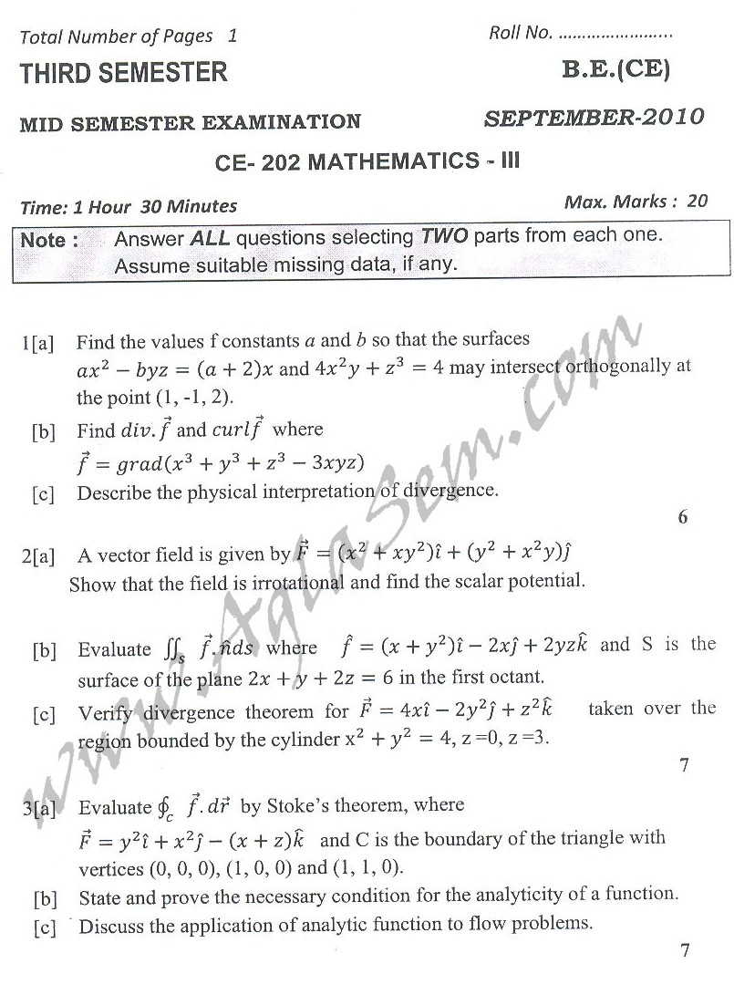 DTU Question Papers 2010  3 Semester - Mid Sem - CE-202