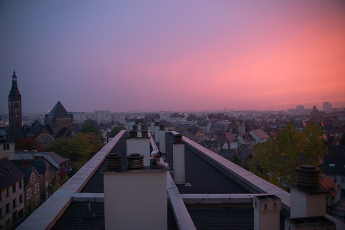 city autumn roof sunset sky urban france rooftop church colors night europe day bretagne rennes