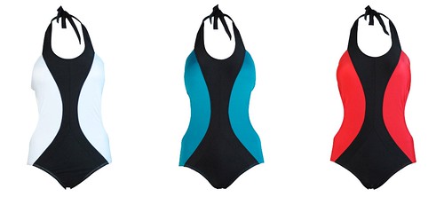 Colorblock Piping Maillot, white, teal red, 1095