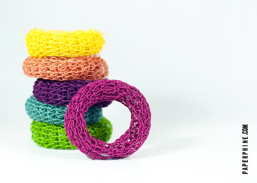 stack of knitted bangle bracelets