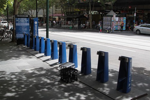 Empty rack at the Melbourne Bike Share station on Bourke Street