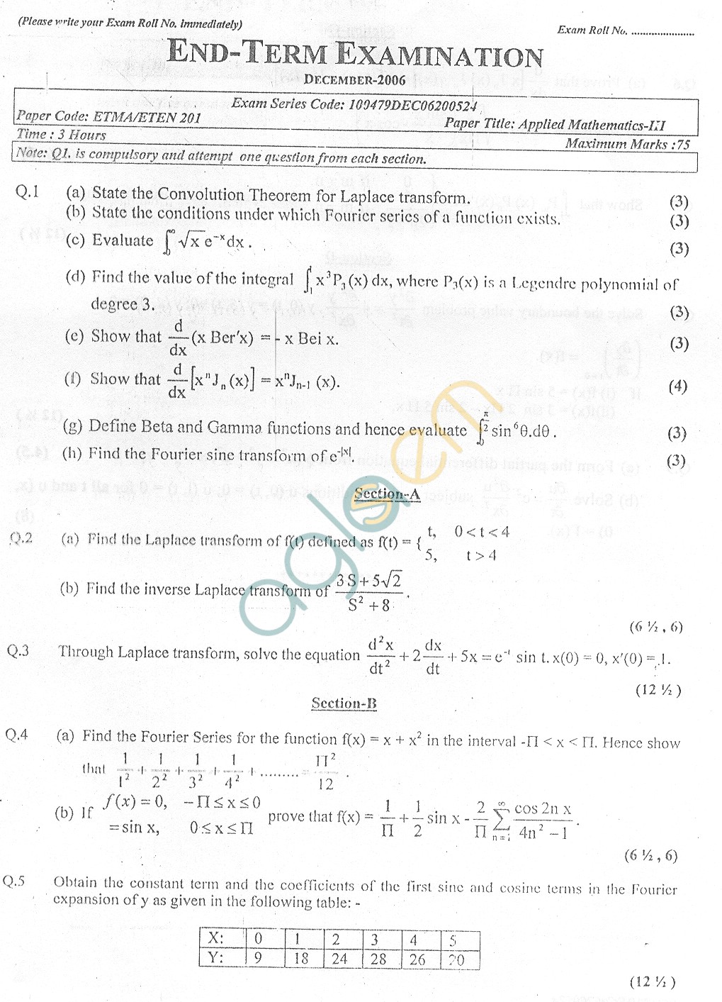 GGSIPU Question Papers Third Semester  End Term 2006  ETEN-201